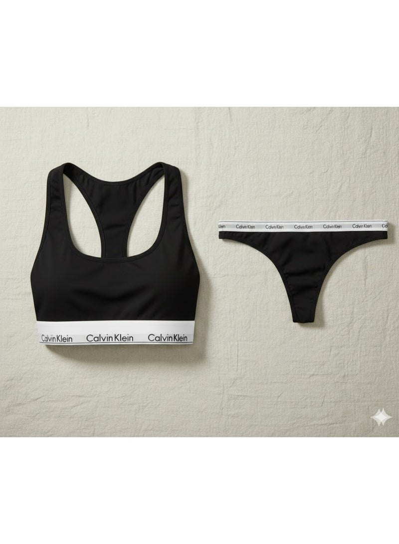 كالفن كلاين بيرفورمانس طقم برا رياضي حمالة صدر+ بانتي استرينج حريمي -  2 قطعة -  قطن ناعم عالي الجودة - مقاس ميديم - Image 1